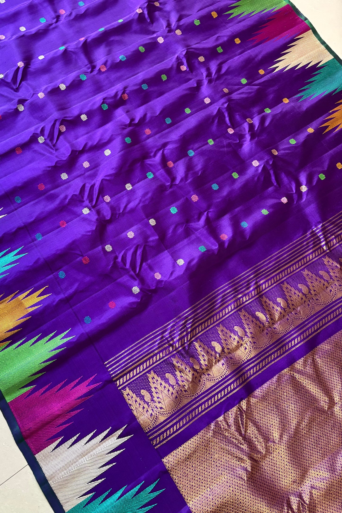 Handwoven Gadwal Pure Silk Saree - Indigo Purple