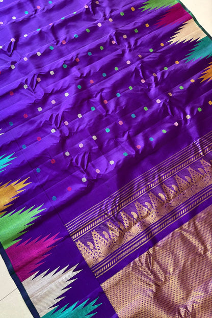 Handwoven Gadwal Pure Silk Saree - Indigo Purple