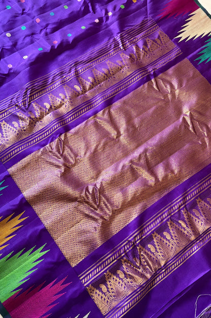 Handwoven Gadwal Pure Silk Saree - Indigo Purple