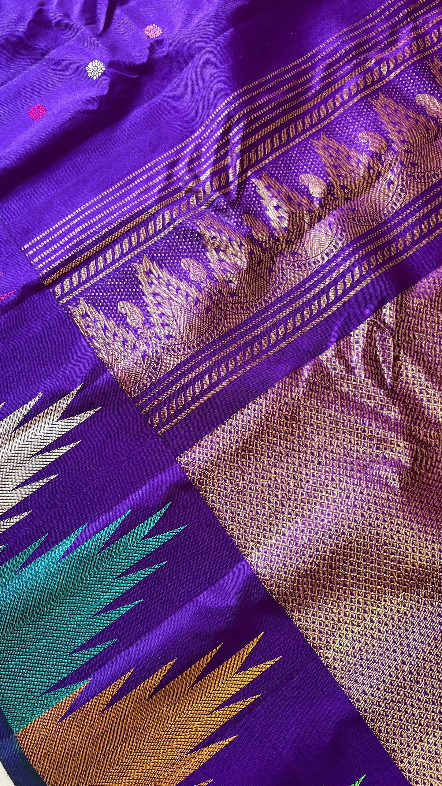 Handwoven Gadwal Pure Silk Saree - Indigo Purple