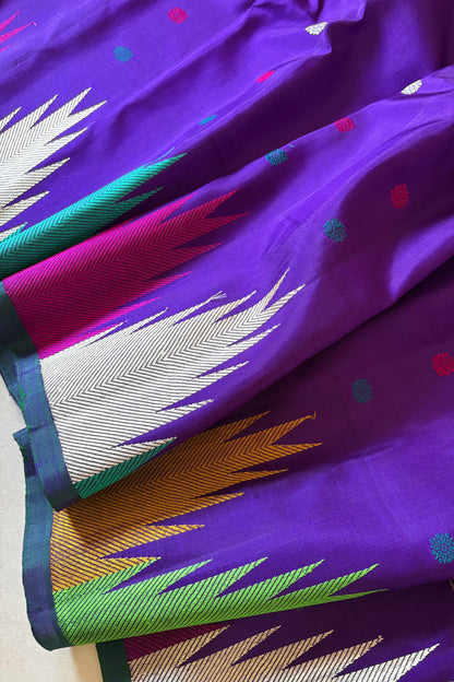 Handwoven Gadwal Pure Silk Saree - Indigo Purple