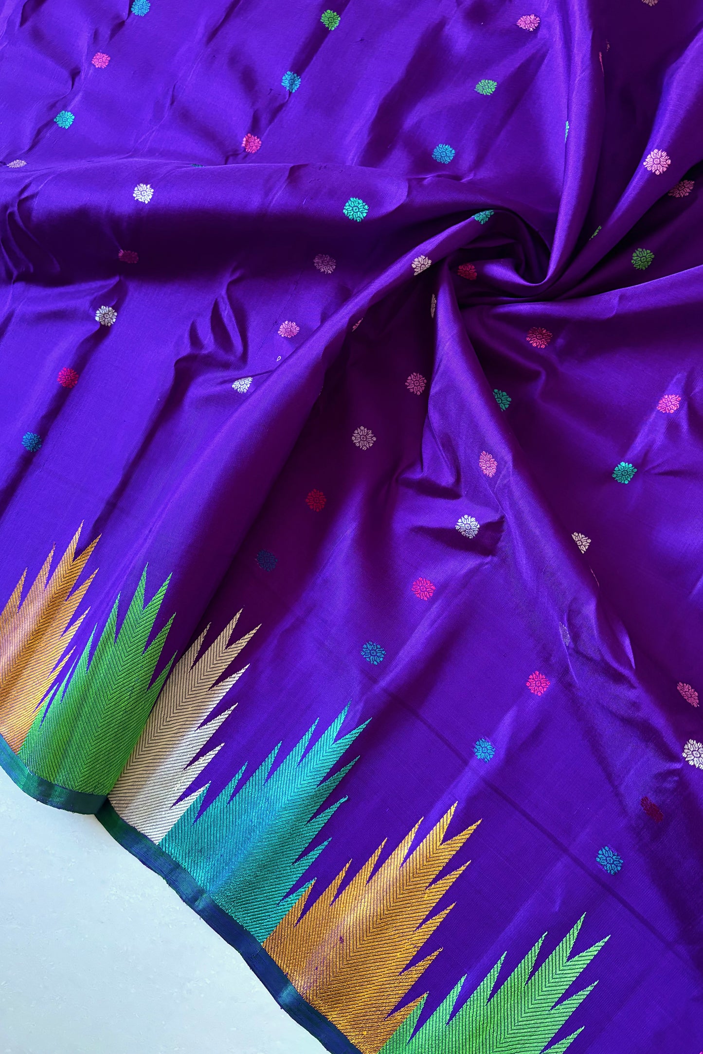 Handwoven Gadwal Pure Silk Saree - Indigo Purple