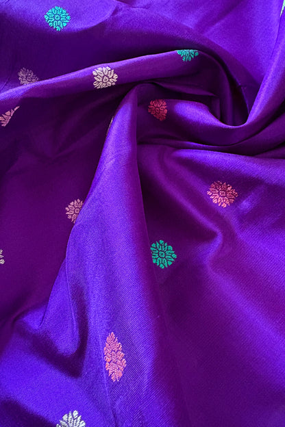 Handwoven Gadwal Pure Silk Saree - Indigo Purple