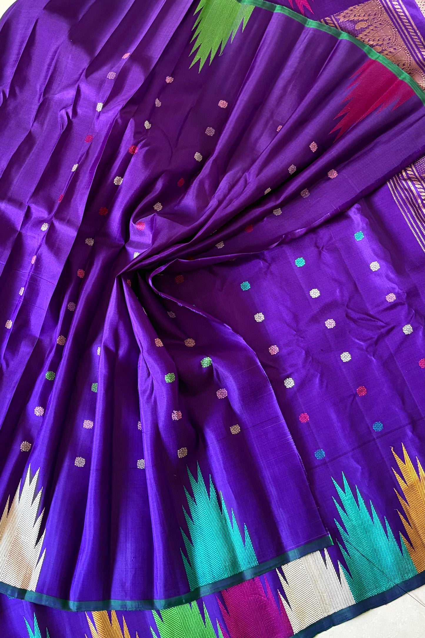 Handwoven Gadwal Pure Silk Saree - Indigo Purple