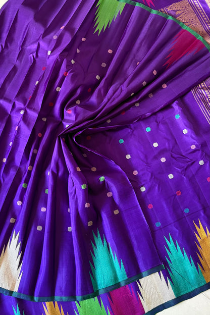 Handwoven Gadwal Pure Silk Saree - Indigo Purple