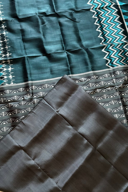 Odisha Ikkat Khandua Pure Silk Saree- Charcoal Blue