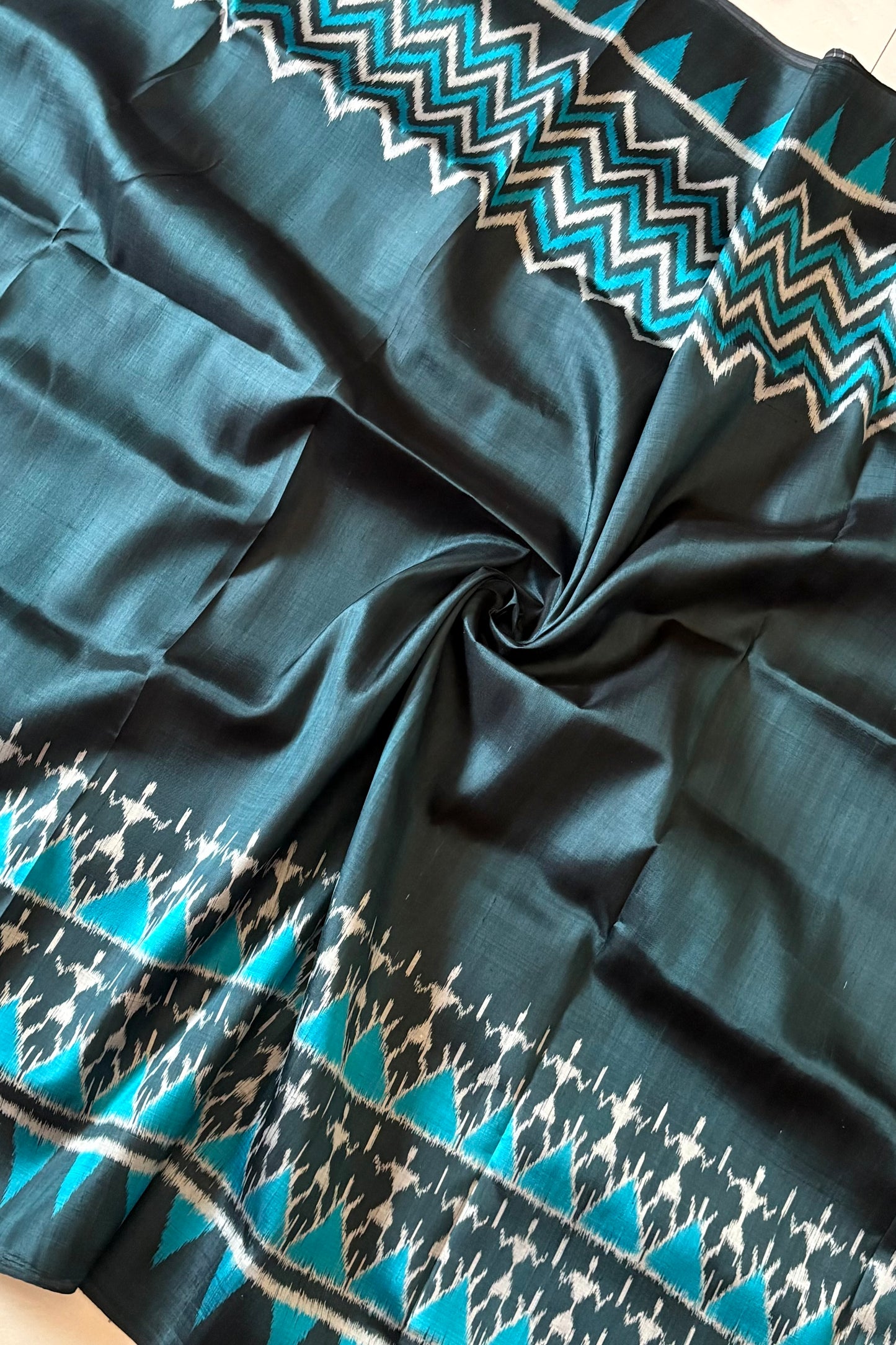 Odisha Ikkat Khandua Pure Silk Saree- Charcoal Blue
