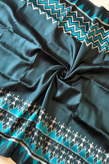 Odisha Ikkat Khandua Pure Silk Saree- Charcoal Blue