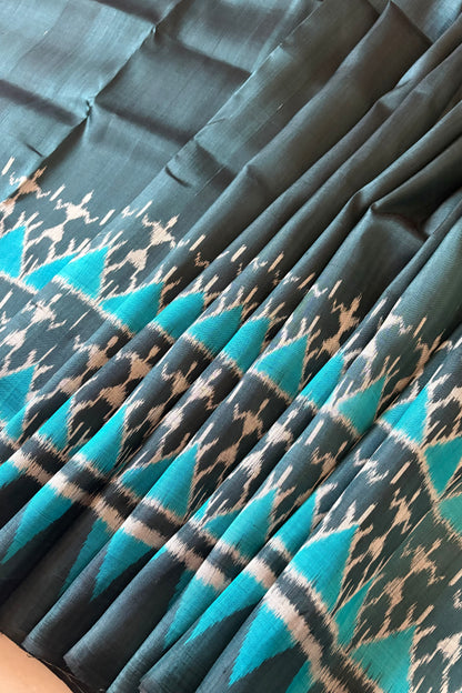 Odisha Ikkat Khandua Pure Silk Saree- Charcoal Blue