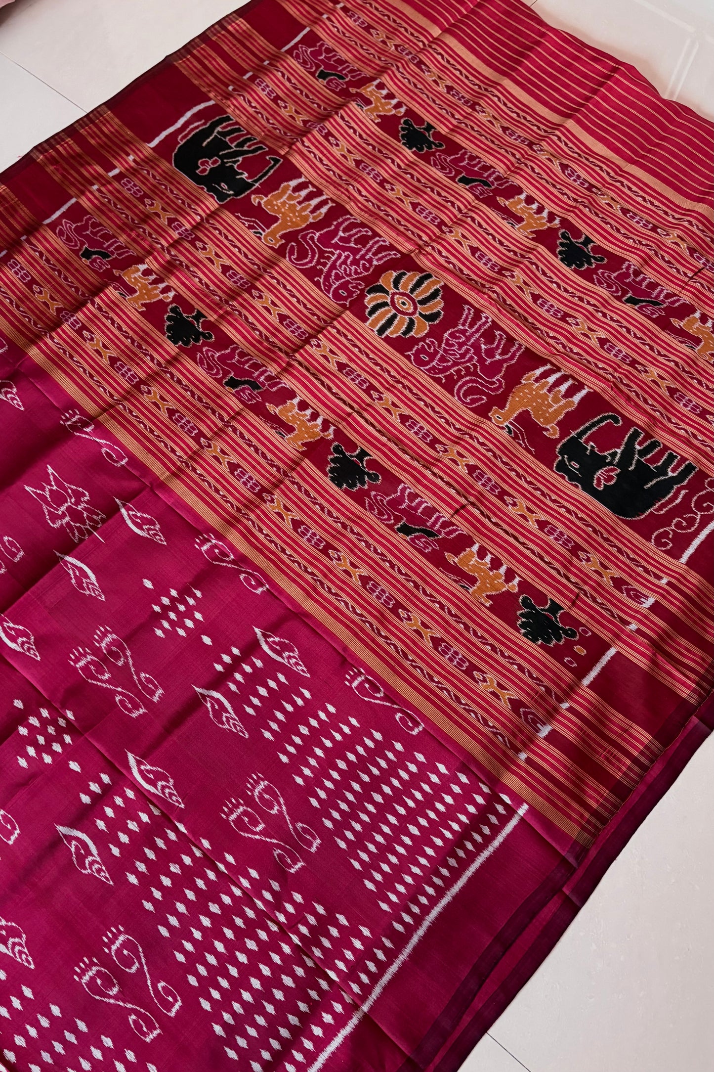 Exclusive Odisha Ikkat Khandua Pure Silk Saree- Raspberry Pink