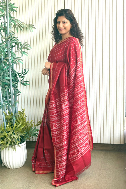 Exclusive Odisha Ikkat Pure Silk Saree - Earthy Red