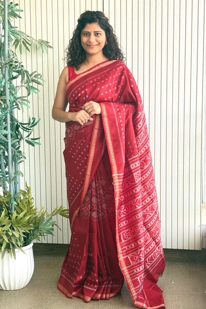 Exclusive Odisha Ikkat Pure Silk Saree - Earthy Red
