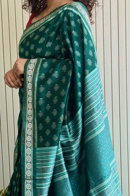 Exclusive Odisha Ikkat Jalla Work Pure Silk Saree - Rama Green