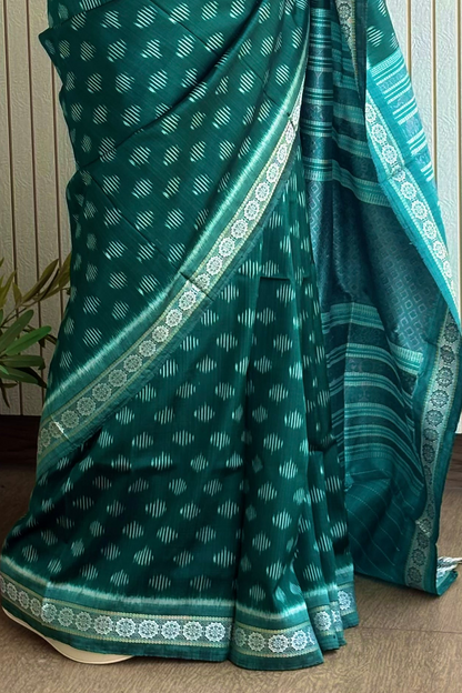 Exclusive Odisha Ikkat Jalla Work Pure Silk Saree - Rama Green