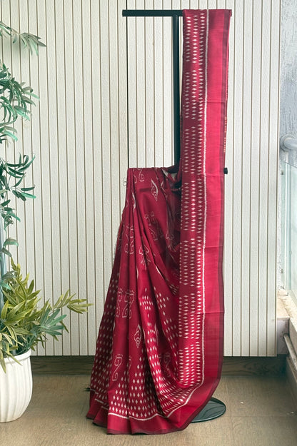 Exclusive Odisha Ikkat Khandua Pure Silk Saree- Raspberry Pink