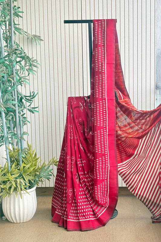 Exclusive Odisha Ikkat Khandua Pure Silk Saree- Raspberry Pink