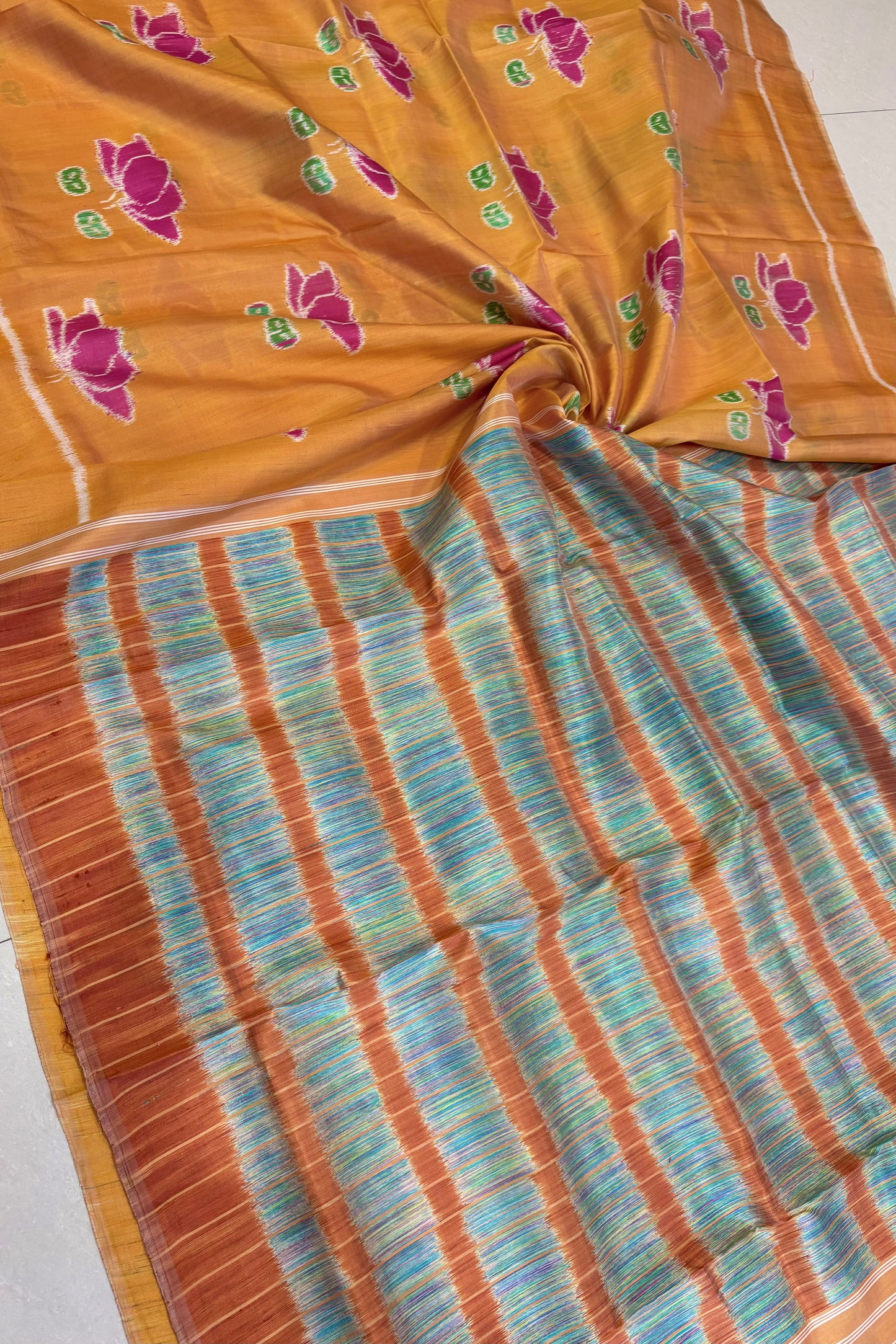 Exclusive Odisha Ikkat Pure Silk Saree- Shot Orange