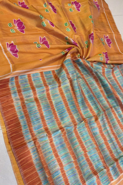 Exclusive Odisha Ikkat Pure Silk Saree- Shot Orange