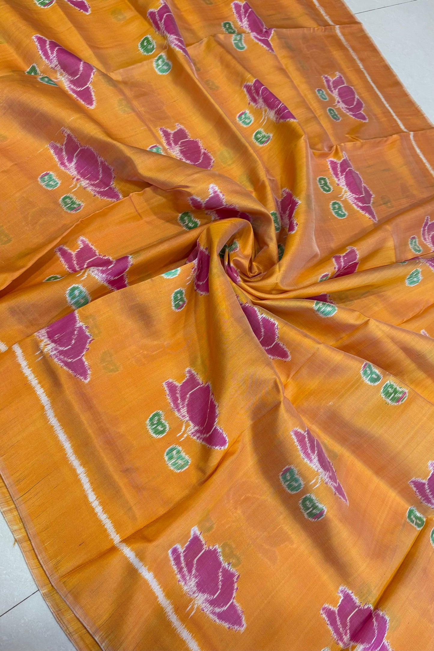 Exclusive Odisha Ikkat Pure Silk Saree- Shot Orange