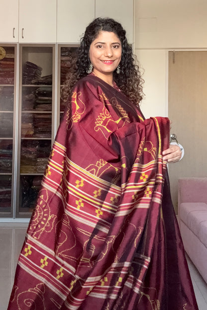 Exclusive Odisha Ikkat Pure Silk Saree- Maroon