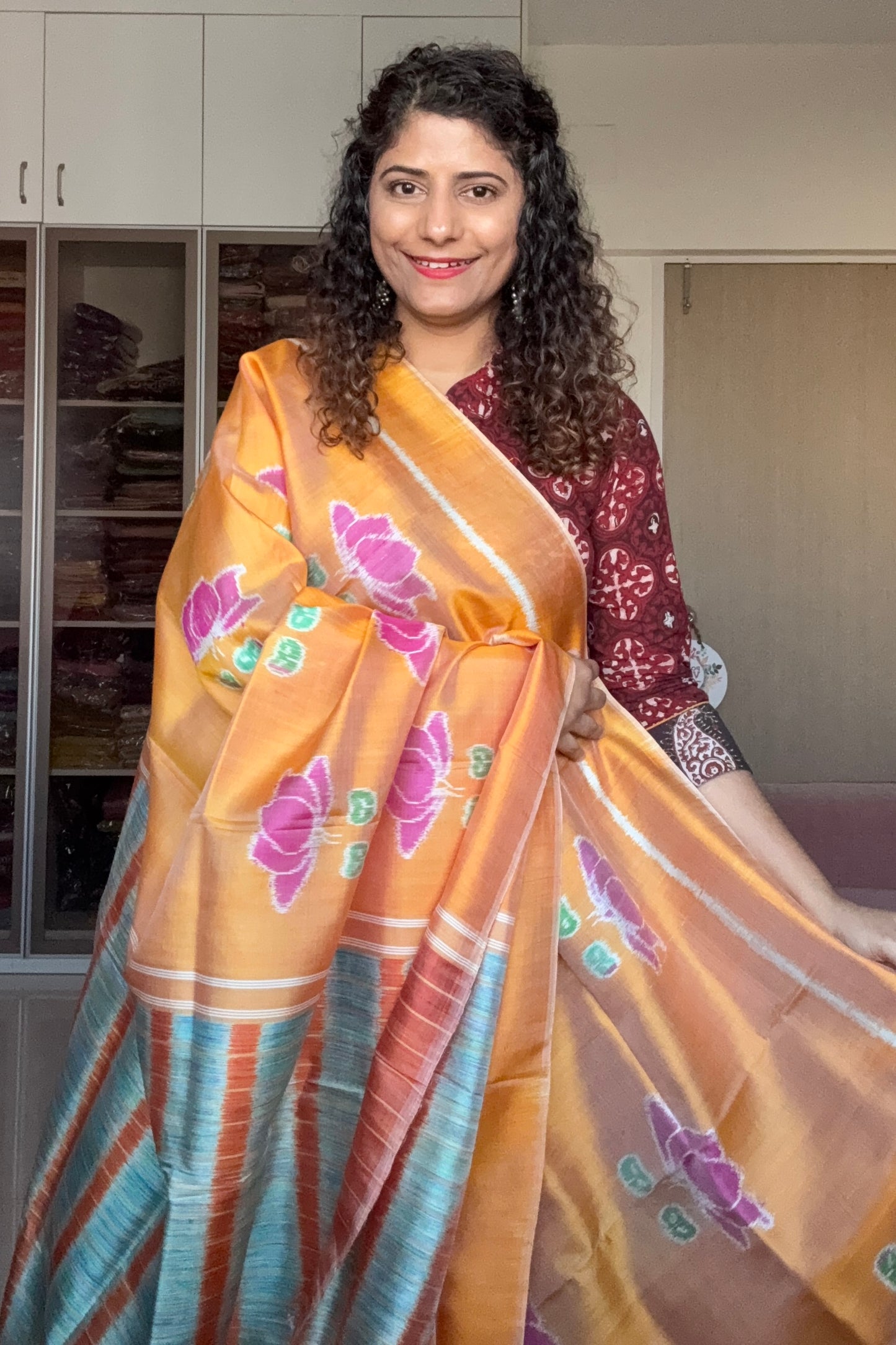 Exclusive Odisha Ikkat Pure Silk Saree- Shot Orange