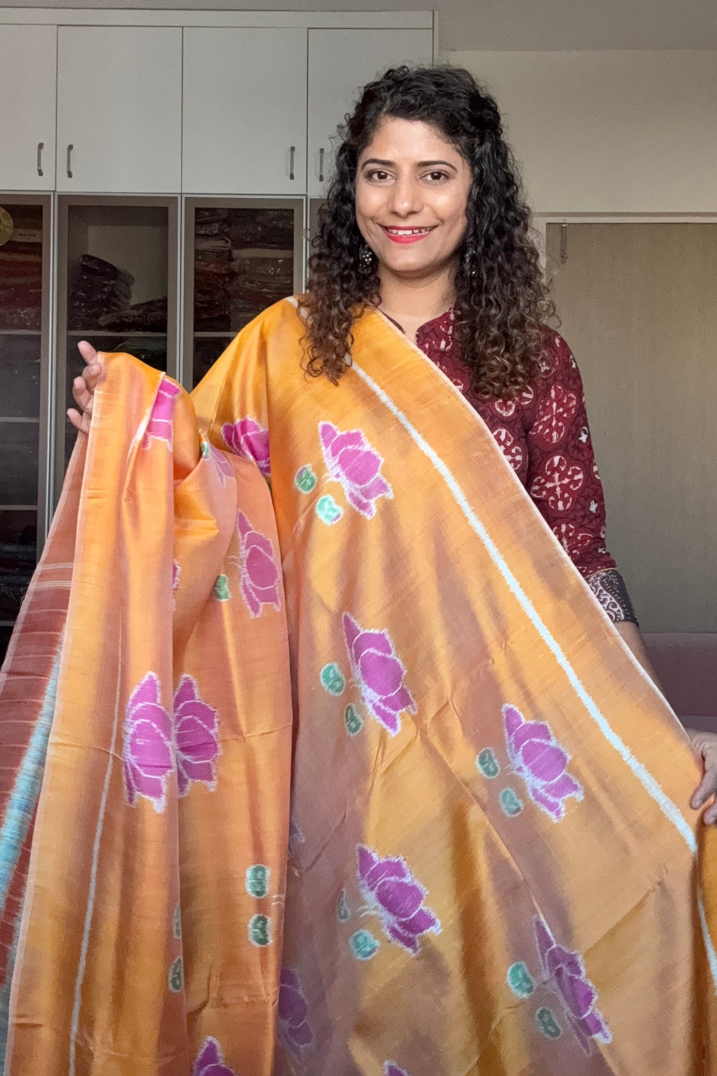 Exclusive Odisha Ikkat Pure Silk Saree- Shot Orange