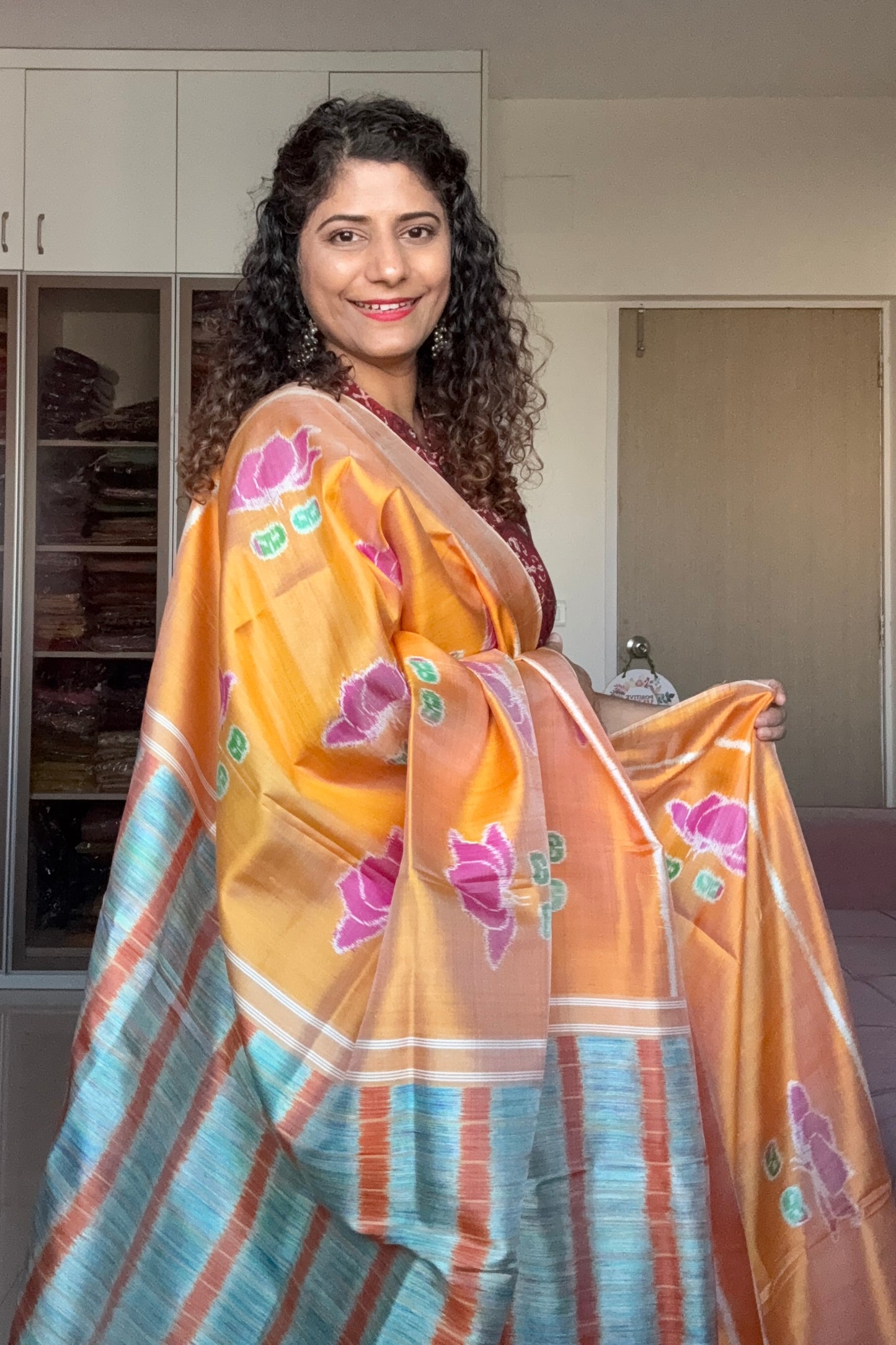 Exclusive Odisha Ikkat Pure Silk Saree- Shot Orange