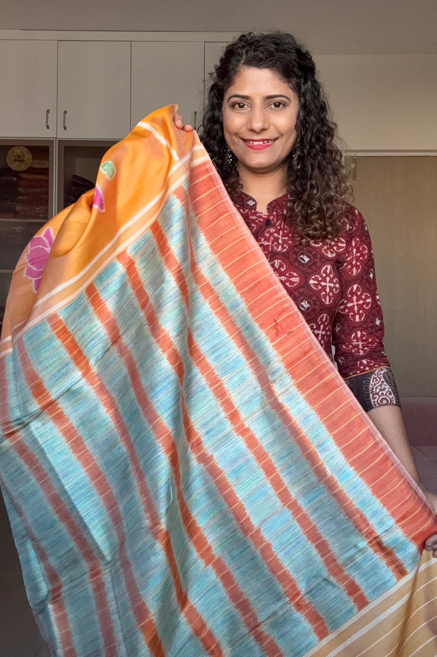 Exclusive Odisha Ikkat Pure Silk Saree- Shot Orange