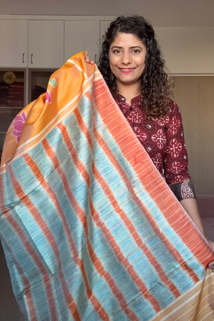 Exclusive Odisha Ikkat Pure Silk Saree- Shot Orange
