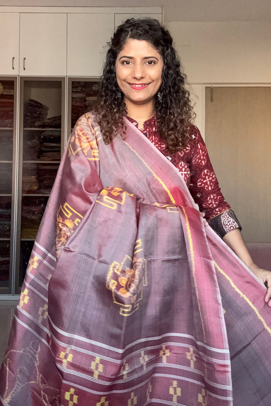 Exclusive Odisha Ikkat Pure Silk Saree- Shot Brown