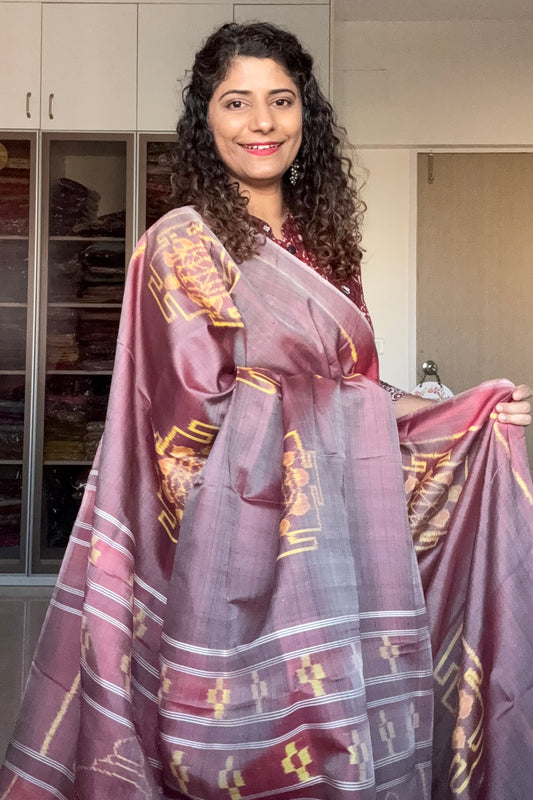 Exclusive Odisha Ikkat Pure Silk Saree- Shot Brown