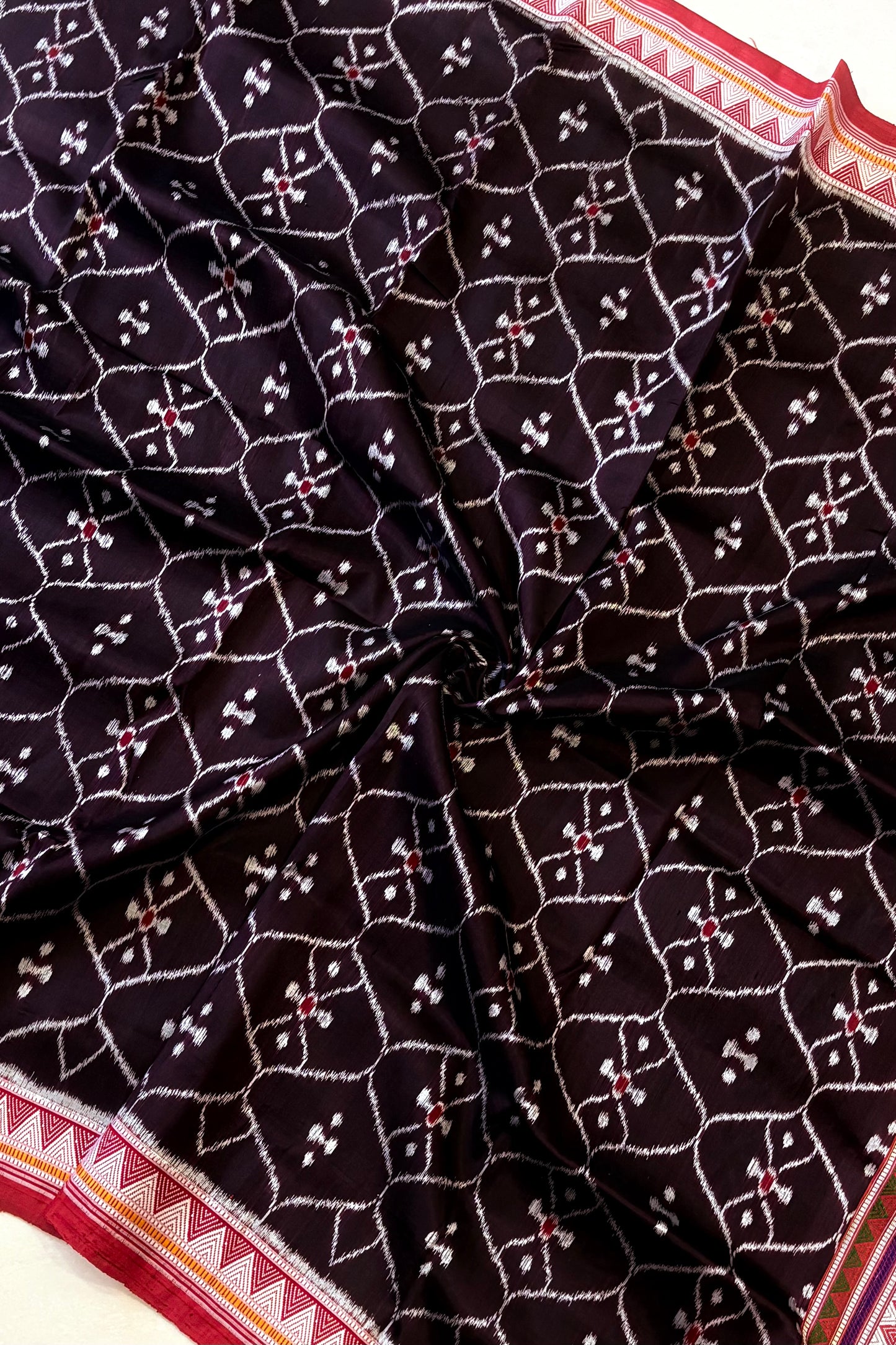Exclusive Ikkat Dongria Pure Silk Saree- Deep Coffee