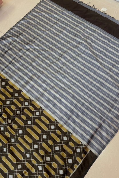 Exclusive Odisha Ikkat Pure Silk Saree- Dark Olive