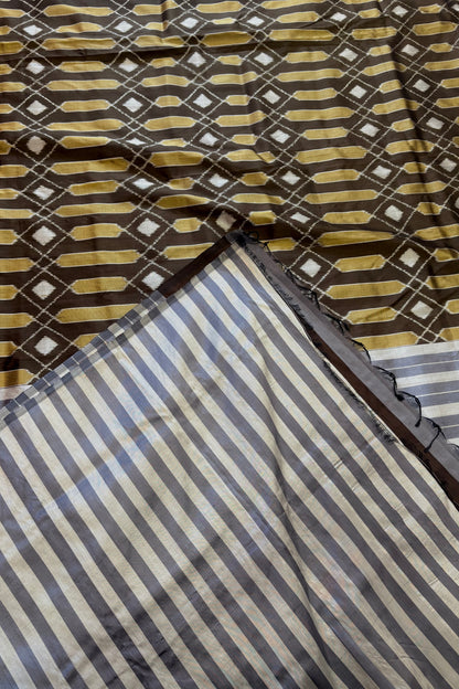 Exclusive Odisha Ikkat Pure Silk Saree- Dark Olive