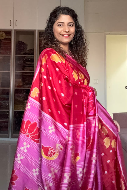 Exclusive Odisha Ikkat Pure Silk Saree- Red