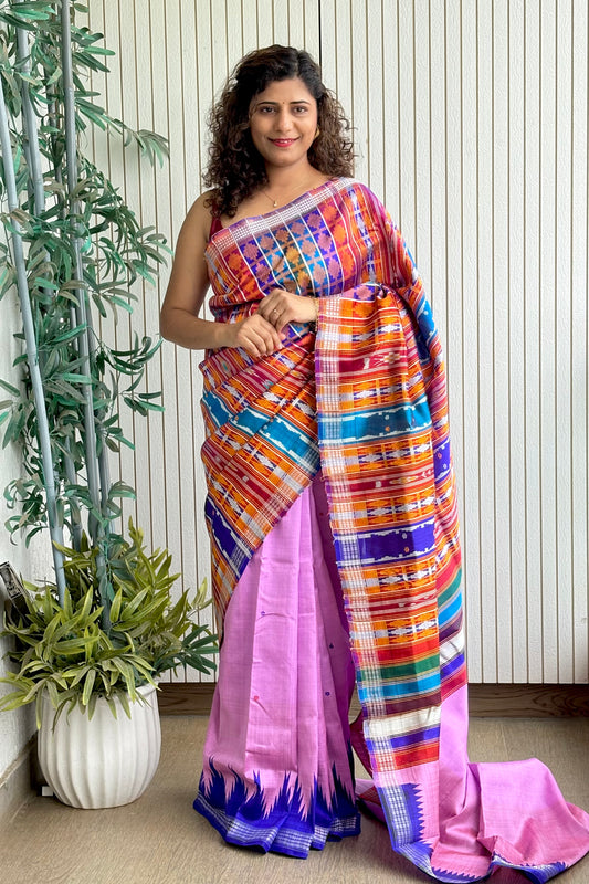 Exclusive Ganga Jamuna Border Double Pallu Berhampuri Pure Silk Patta Saree - Pink