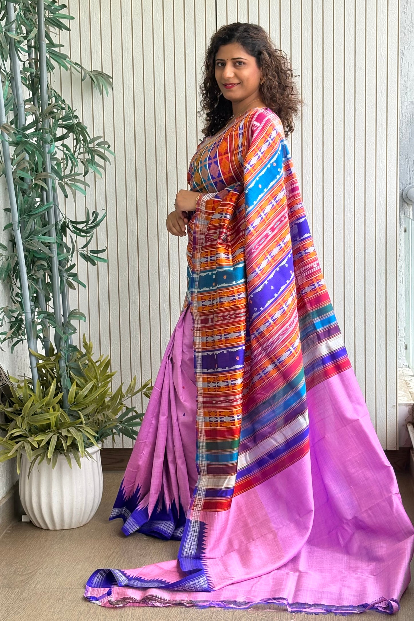 Exclusive Ganga Jamuna Border Double Pallu Berhampuri Pure Silk Patta Saree - Pink