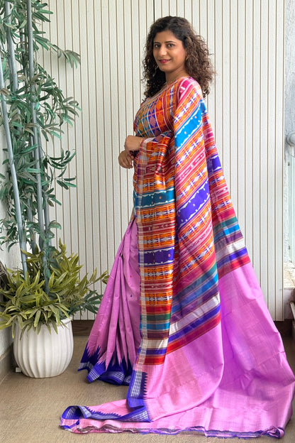 Exclusive Ganga Jamuna Border Double Pallu Berhampuri Pure Silk Patta Saree - Pink