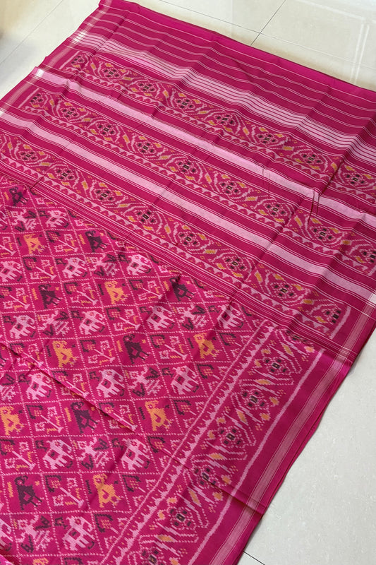 Single Ikkat Cotton Patola Saree -Pink