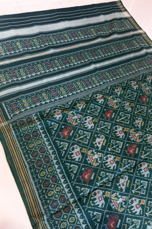 Single Ikkat Patola Saree - Soft Teal Green