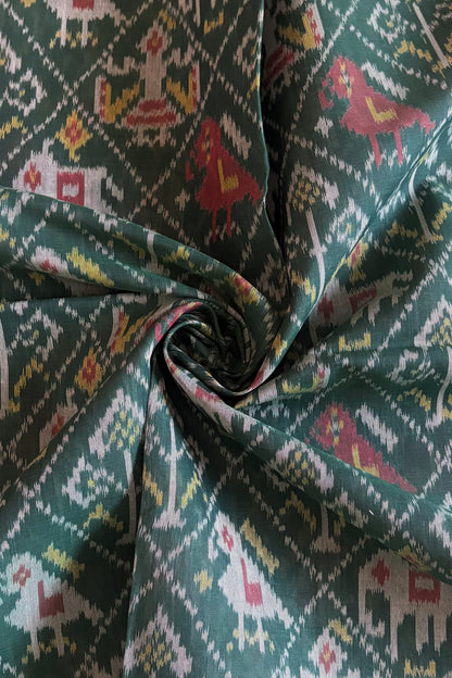 Single Ikkat Patola Saree - Soft Teal Green