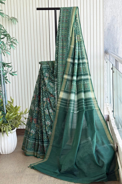 Single Ikkat Patola Saree - Soft Teal Green