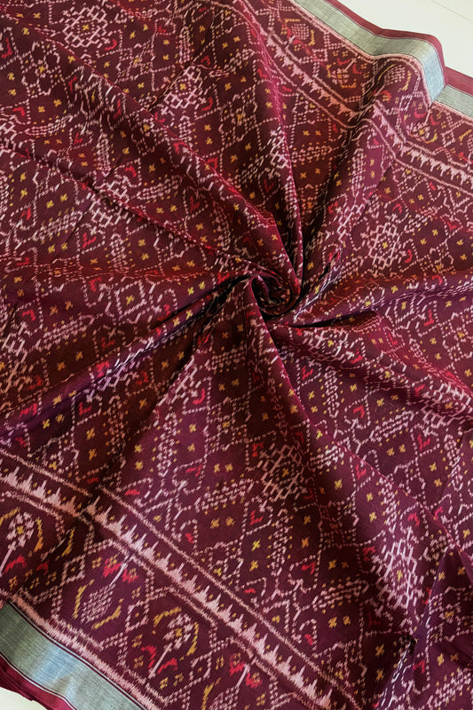 Single Ikkat Patola Saree - Dual tone Maroon
