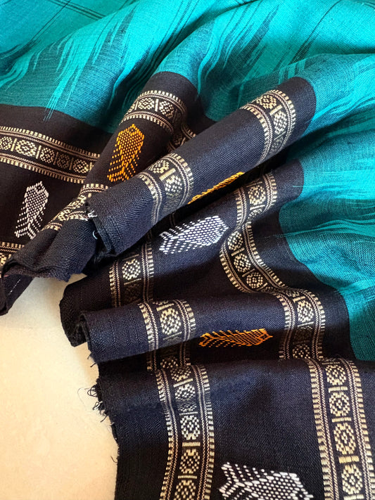 Exclusive Odisha Ikkat Hazaar Buti Cotton Saree- Sea Green