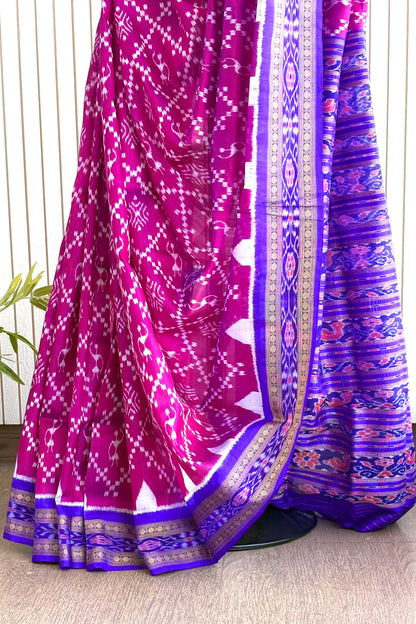 Bandha Body Khandua Ikkat Silk Saree - Dual shine Magenta