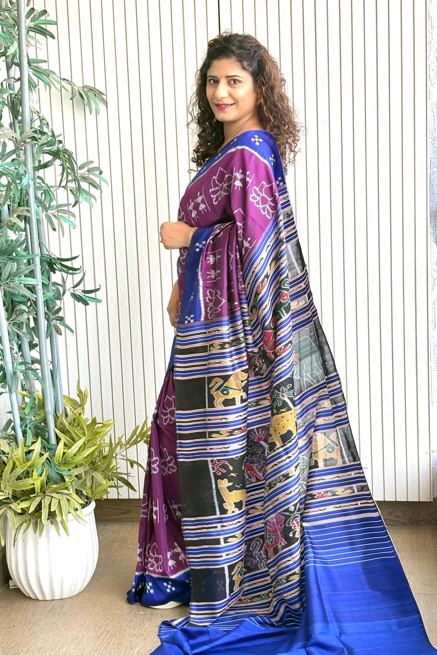 Exclusive Khandua Ikkat Silk Saree - Aubergine