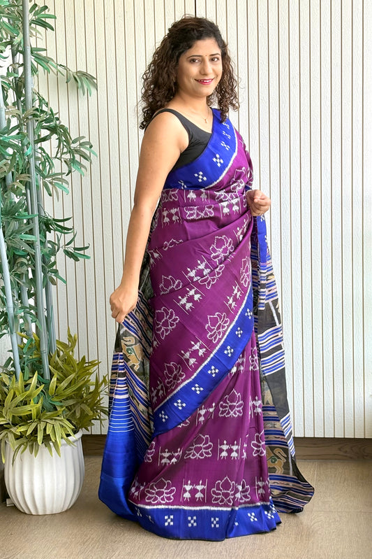 Exclusive Khandua Ikkat Silk Saree - Aubergine