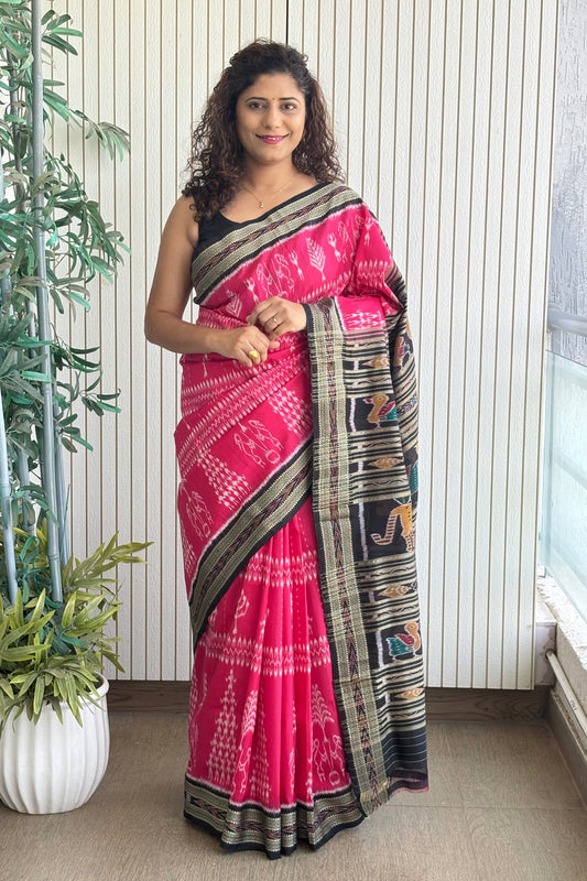 Exclusive Odisha Ikkat Pure Silk Saree- Bright Pink
