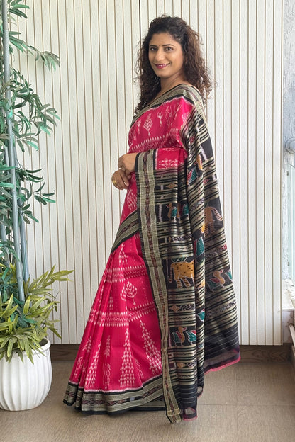 Exclusive Odisha Ikkat Pure Silk Saree- Bright Pink