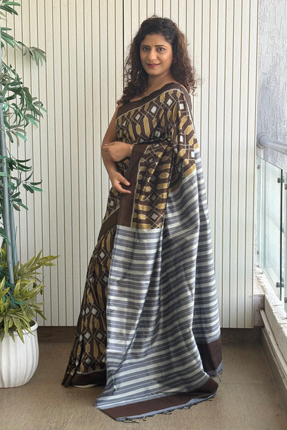 Exclusive Odisha Ikkat Pure Silk Saree- Dark Olive